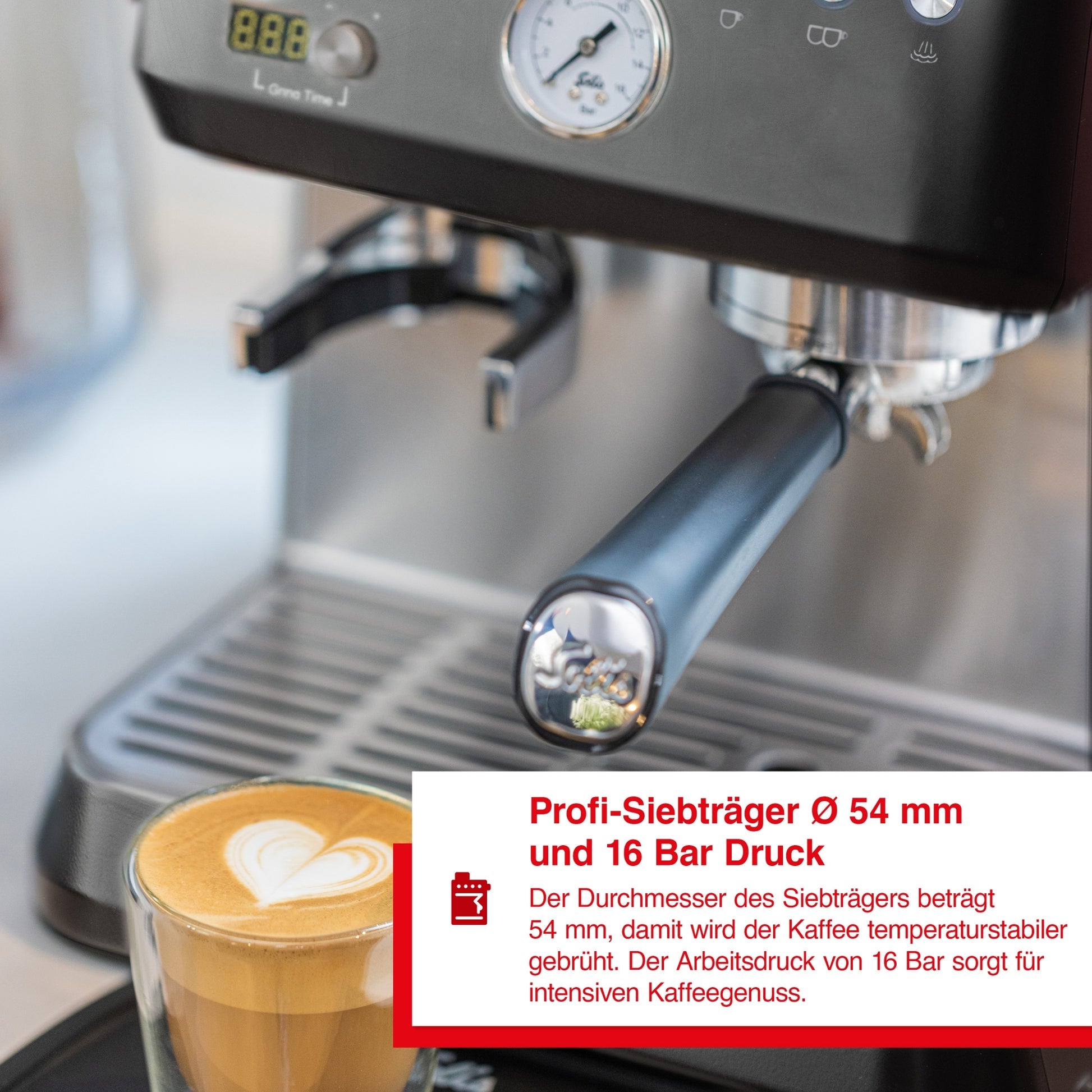 Solis Grind & Infuse Perfetta Espressomaschine Schwarz mit 54 mm Profi-Siebträger und 16 Bar Pumpendruck