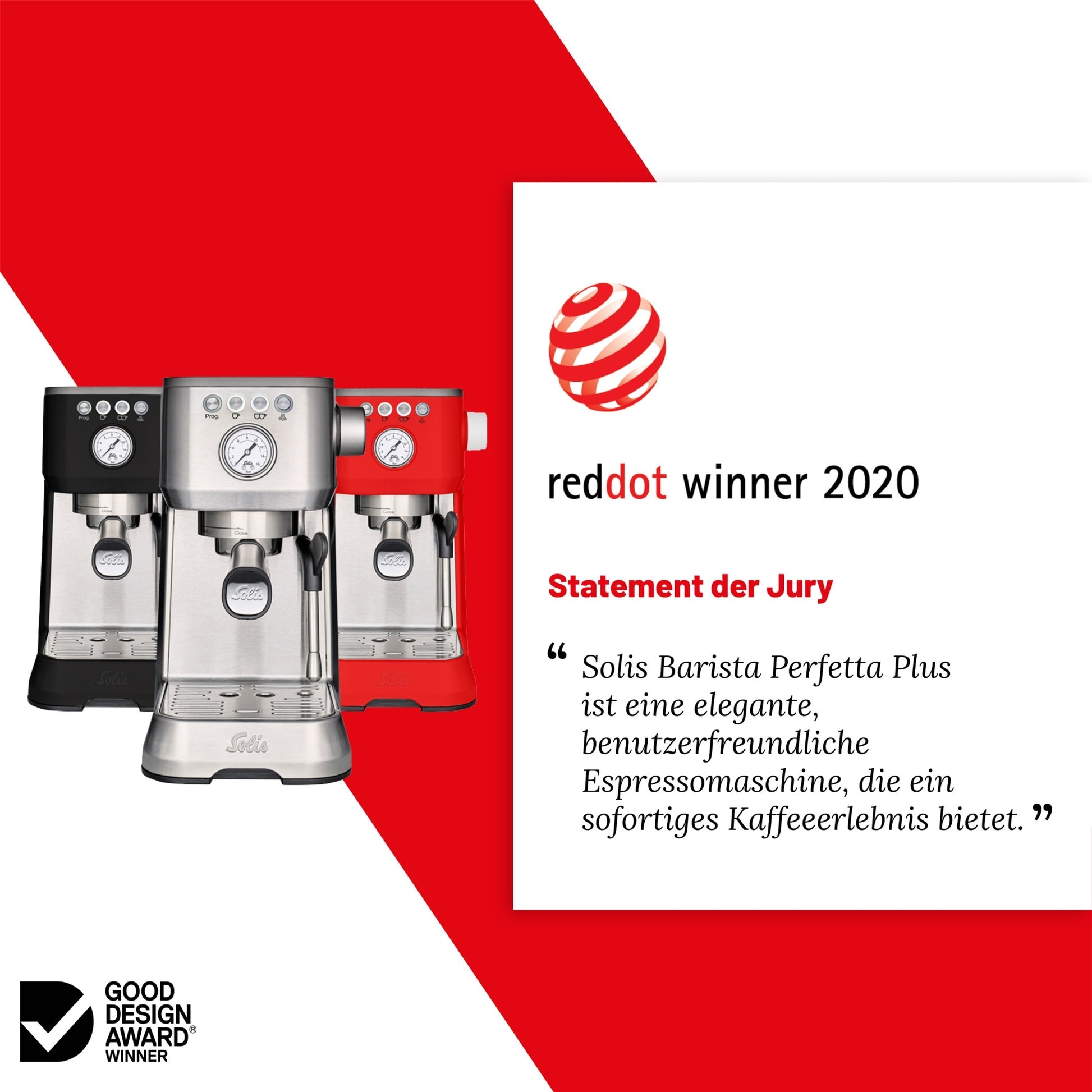 Solis Barista Perfetta Plus – Red Dot Design Award Gewinner 2020, elegante Espressomaschine in Schwarz