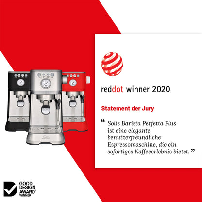 Solis Barista Perfetta Plus – Red Dot Design Award Gewinner 2020, elegante Espressomaschine in Schwarz