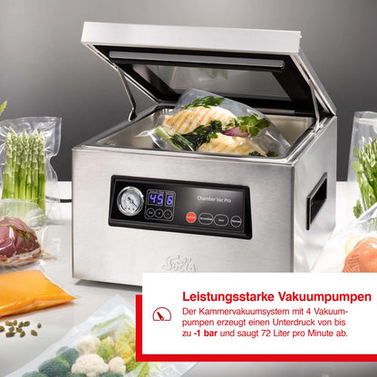 Solis Chamber Vac Pro Kammervakuumierer mit 4 leistungsstarken Pumpen, -1 bar Unterdruck und 72 Litern pro Minute