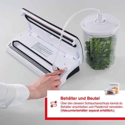 Solis EasyVac Pro mit angeschlossenem Vakuumbehälter über Schlauchanschluss