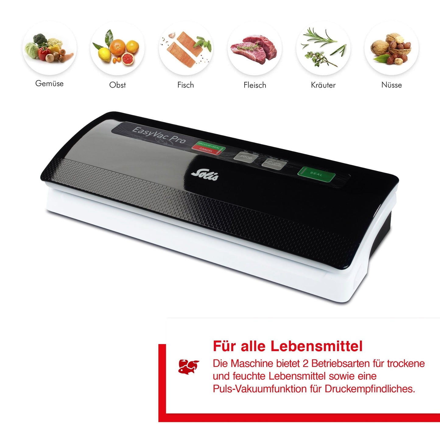 Solis EasyVac Pro geeignet für alle Lebensmittel – Gemüse, Obst, Fisch, Fleisch, Kräuter und Nüsse