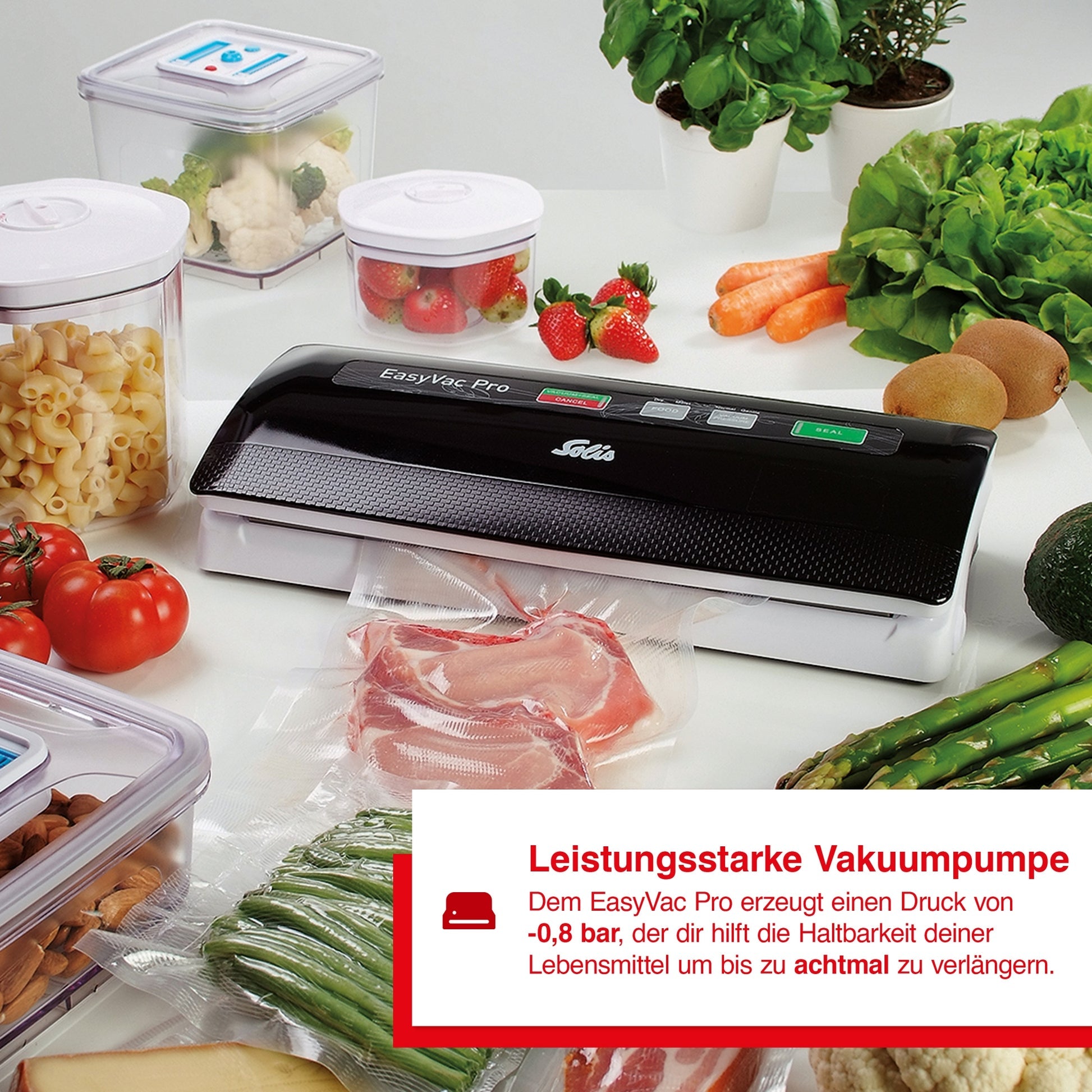Leistungsstarke Vakuumpumpe des Solis EasyVac Pro mit -0,8 bar Druck
