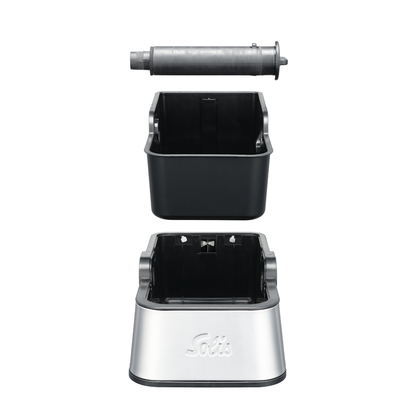 Explosionsdarstellung der Solis Perfetta Ausklopfschale mit allen abnehmbaren Teilen