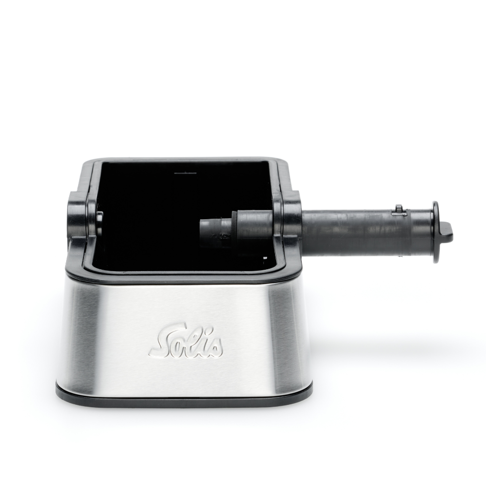 Offene Ansicht der Solis Perfetta Ausklopfschale mit abnehmbarer Stange