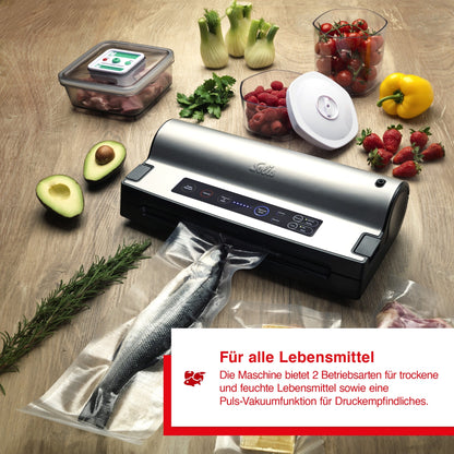 Solis Vakuumierer verschweißt frischen Fisch – geeignet für trockene und feuchte Lebensmittel